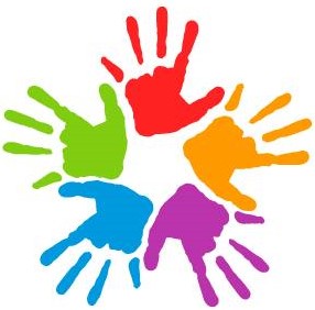 Hand prints in different color with white background